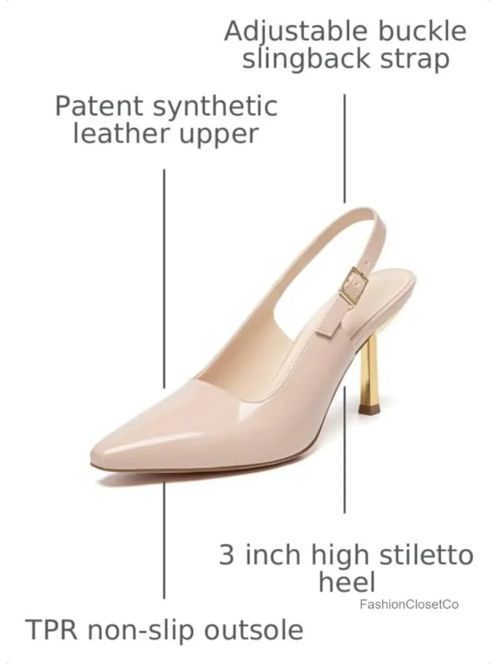 Women's Square Toe Patent Leather Kitten Heel Pumps Slingback Buckle